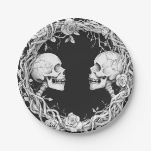 Assiettes En Carton Crânes Roses Halloween Gothique Victorien Vintage