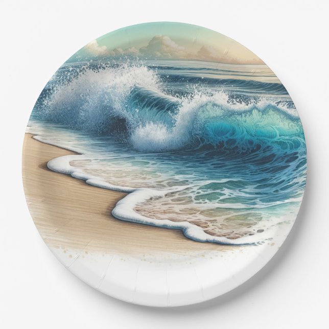 Assiettes En Carton Crashing Ocean Waves Rustic Coastal Beach Wedding (Devant)