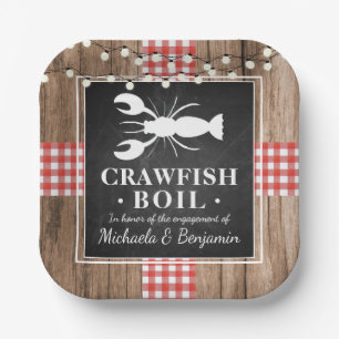 Assiettes En Carton Crawfish Boil Homard Rustic Wood Engagement Party