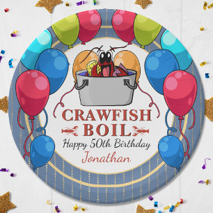 Assiettes En Carton Crawfish Boil Seafood Blue Gold Birding Party