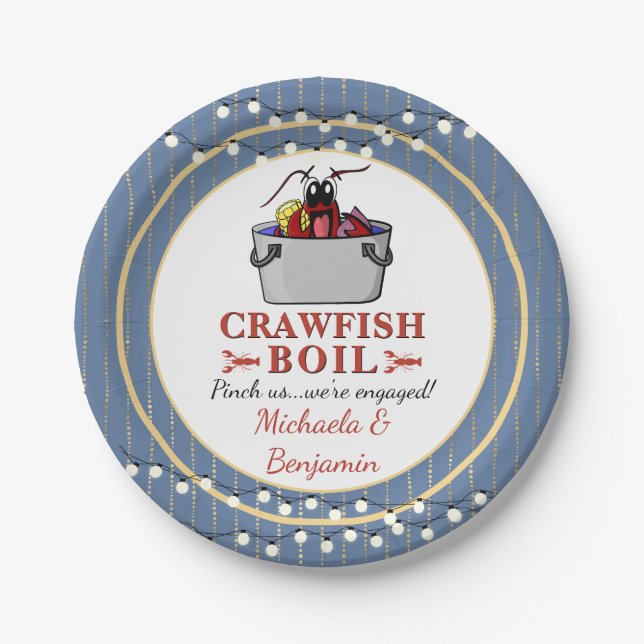 Assiettes En Carton Crawfish Seafood Boil Blue Party ou Fiançailles (Devant)