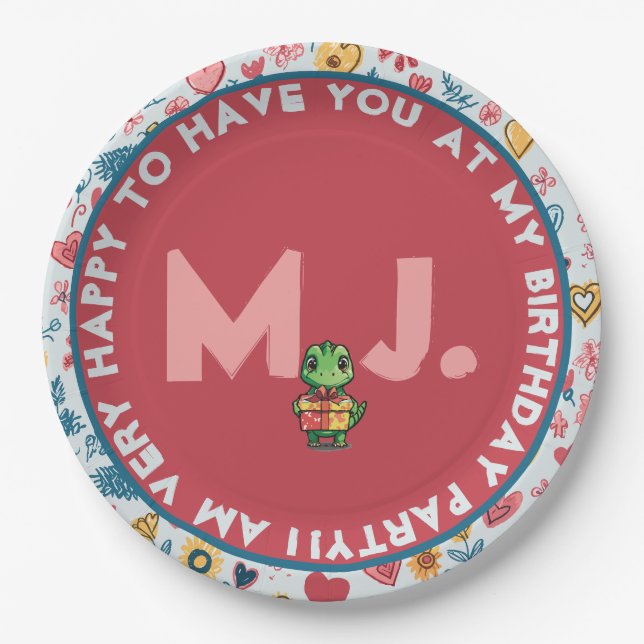 Assiettes En Carton Crayon Pastel Coeur & Fleurs (Devant)