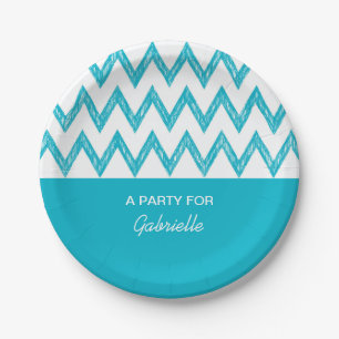Assiettes En Carton Crayon Tendance Turquoise Chevrons Zigzags Avec No