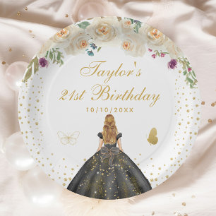 Assiettes En Carton Cream Floral Blonde Coiffure Fille Anniversaire
