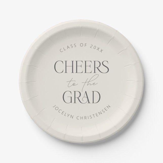 Assiettes En Carton Cream Gray Personalized Cheers Grad Party (Devant)