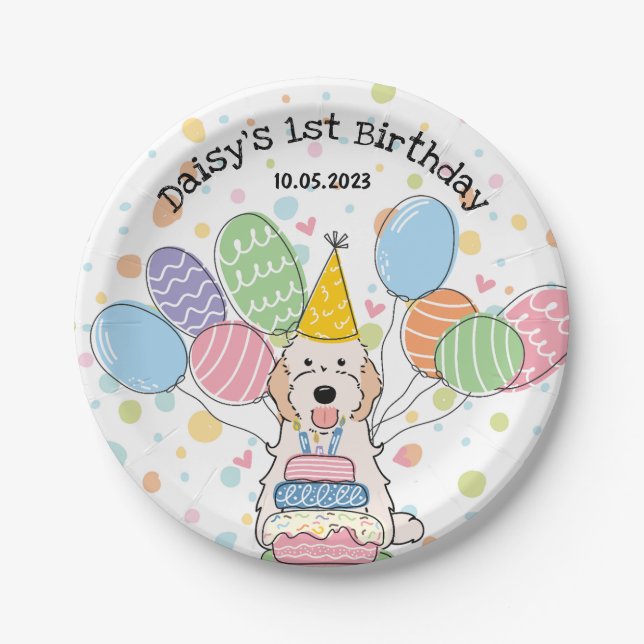 Assiettes En Carton Crème blanche Cockapoo Cavapoo Chien Anniversaire (Devant)