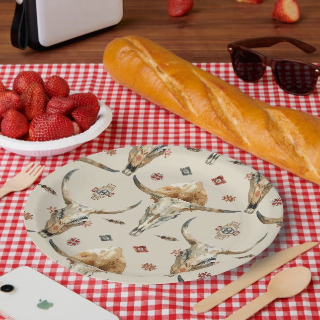 Assiettes En Carton Crème Brown Plumes indigènes tribales Anniversaire (Pique-nique)