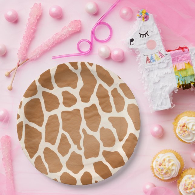 Assiettes En Carton Crème Brown Safari Giraffe Poster de animal (Fête)