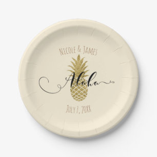 Assiettes En Carton Crème d'ananas doré Élégance tropicale de mariage