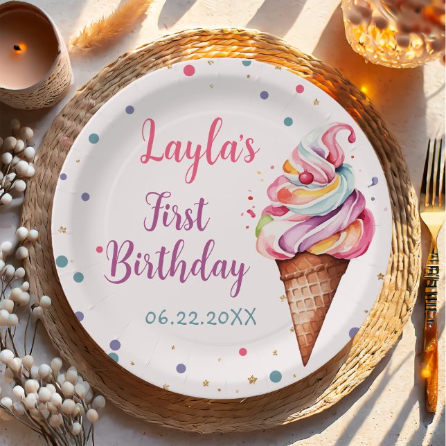 Assiettes En Carton Crème de glace 1er fête d'anniversaire (Créateur téléchargé)