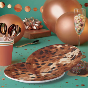 Assiettes En Carton Crème de l'Ouest tacheté Brown Noir de cowhide