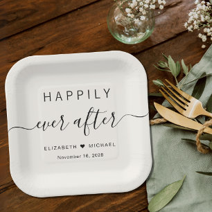 Assiettes En Carton Crème de Mariage Heureux pour Toujours