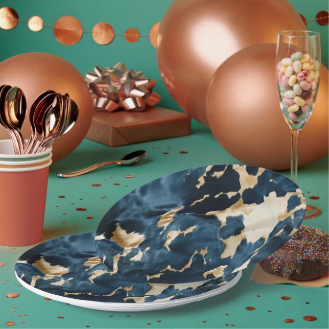 Assiettes En Carton Crème d'or bleu cowhide (Multi)