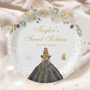Assiettes En Carton Crème Floral Blonde cheveux Princesse Sweet sixtee