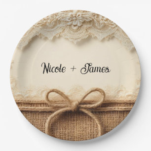Assiettes En Carton Crème Floral en Dentelle Toile de Jute Rustique Ma