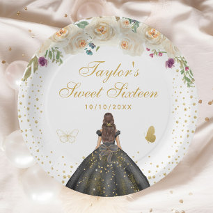 Assiettes En Carton Crème Florale Brunette Cheveux Princesse Sweet six