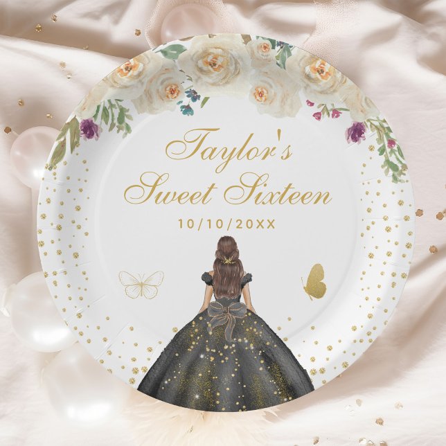 Assiettes En Carton Crème Florale Brunette Cheveux Princesse Sweet six (Créateur téléchargé)