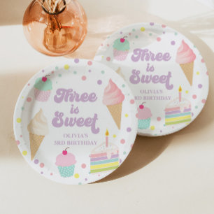 Assiettes En Carton Crème glacée et gâteau 3ème anniversaire