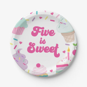 Assiettes En Carton Crème glacée et gâteau Cinq est doux 5e anniversai