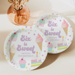 Assiettes En Carton Crème glacée et gâteau Six est doux 6e anniversair