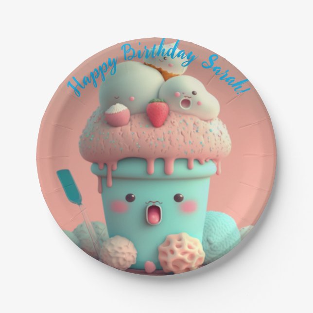 Assiettes En Carton Crème glacée Kawaii (Devant)