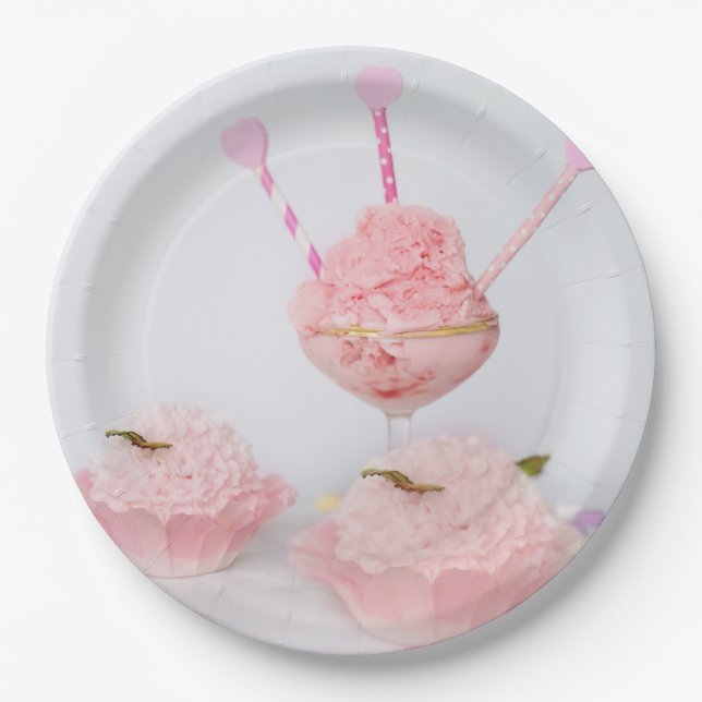 Assiettes En Carton Crème glacée rose et plaques à papier jetables de (Devant)