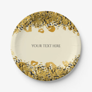 Assiettes En Carton Crème Glamour Guépard Exotique Jungle Or et Noir