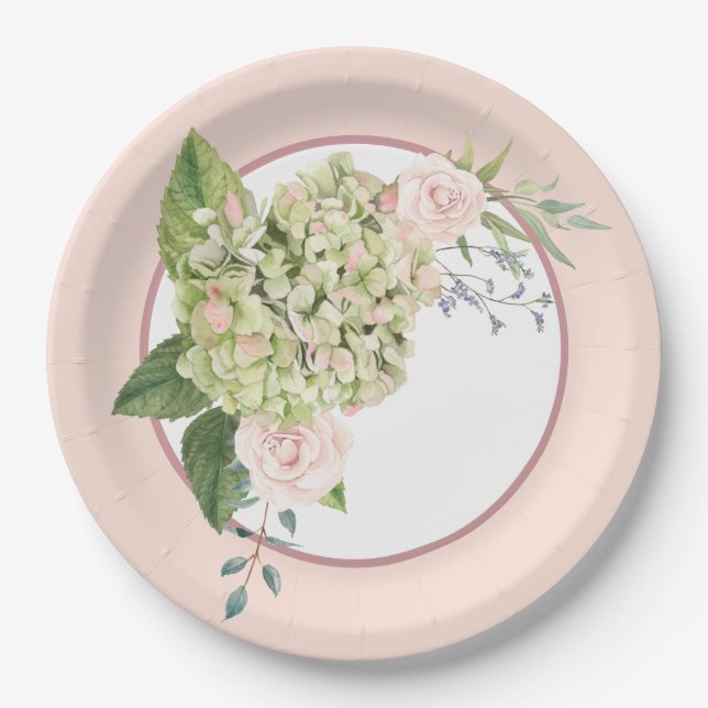 Assiettes En Carton Crème Hydrangea Et Roses (Devant)