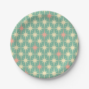 Assiettes En Carton Crème rose Motif Turquoise Mint les années 50 Star