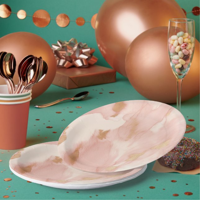 Assiettes En Carton Crème rose pâle blanc Or blanc (Multi)