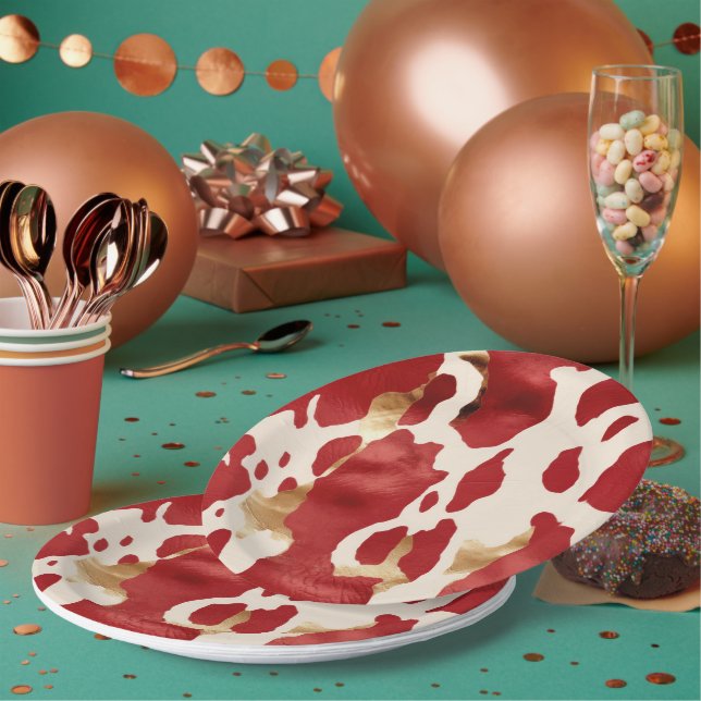 Assiettes En Carton Crème Rouge Or Occidental Cowhide Howdy (Multi)