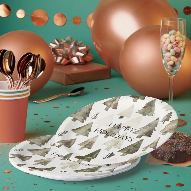 Assiettes En Carton Crème verte de pin arbres de Noël (Multi)