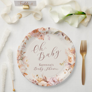 Assiettes En Carton Crème Vintage Floral Automne Oh Baby shower
