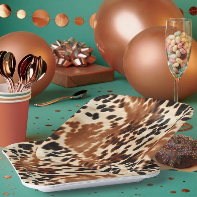 Assiettes En Carton Crème Western Cowboy Brown Noir Cowhide (Multi)