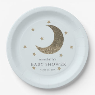 Assiettes En Carton Crescent Lune & Étoiles Bleu Baby shower Plaque pa