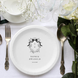 Assiettes En Carton Crest Coquette Bow Monogramme Français Vintage Wed