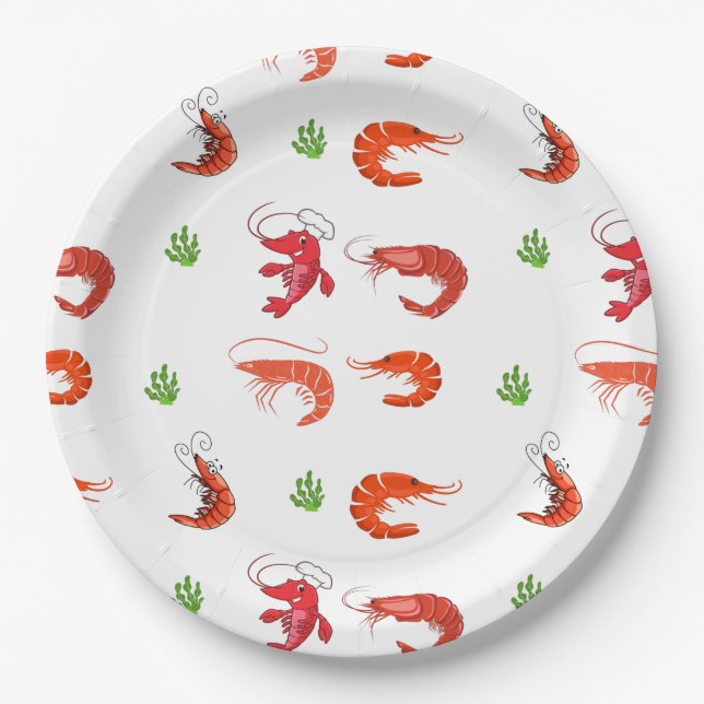 Assiettes En Carton Crevettes rouges Ocean Life (Devant)