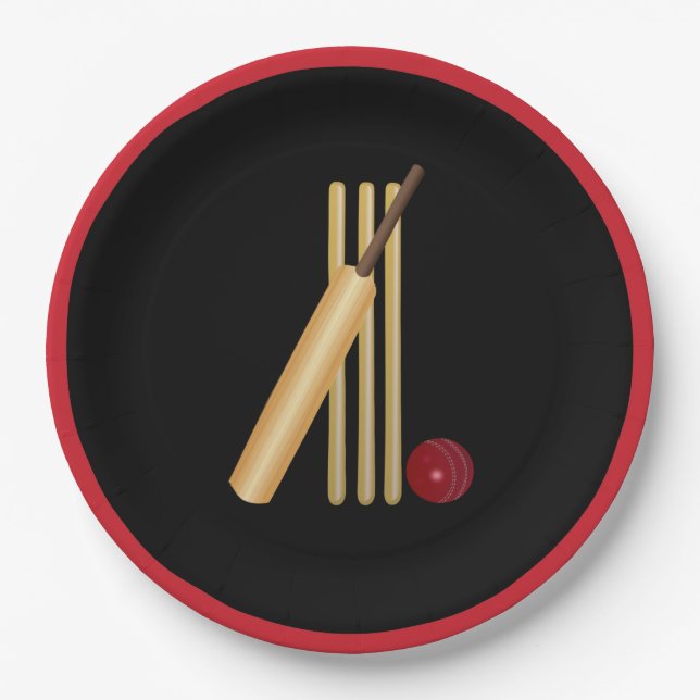 Assiettes En Carton Cricket, wicket, chauve-souris et balle (Devant)
