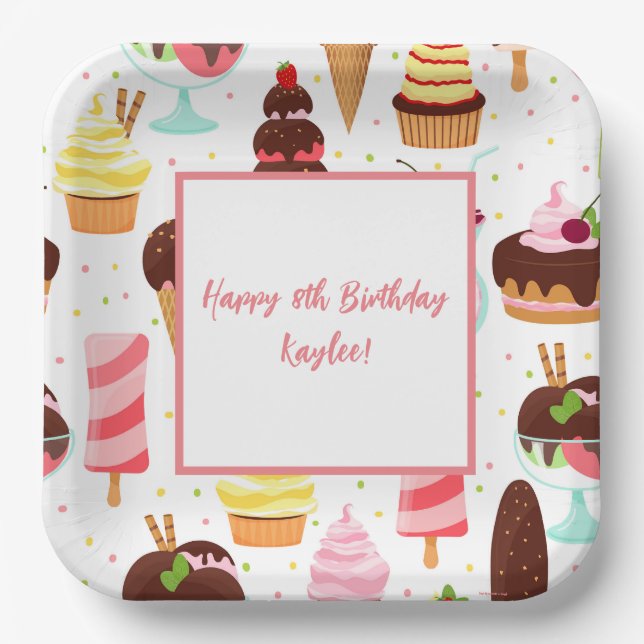 Assiettes En Carton Crie pour Ice Cream Girls Sweet mignonne Anniversa (Recto)