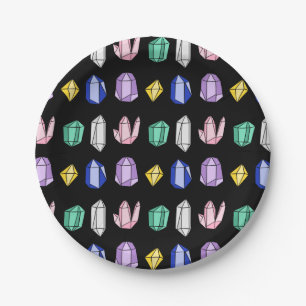 Assiettes En Carton Cristaux colorés Motif noir