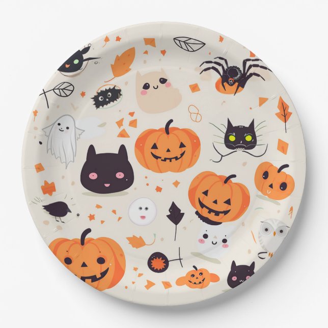Assiettes En Carton Critère Déplaisant mignon Traite d'Halloween (Devant)