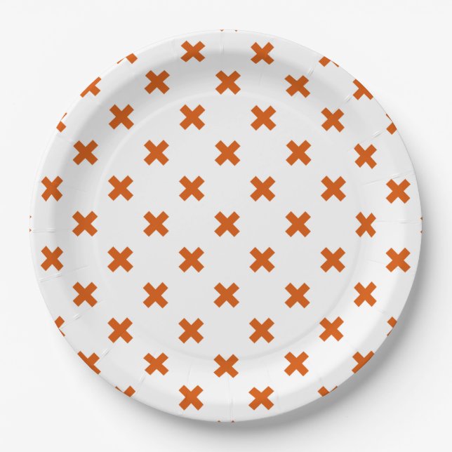 Assiettes En Carton Crochets orange sur blanc (Devant)
