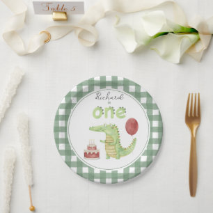 Assiettes En Carton Crocodile d'aquarelle 1er anniversaire