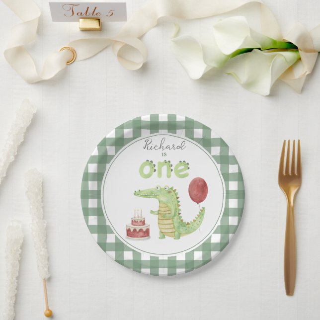 Assiettes En Carton Crocodile d'aquarelle 1er anniversaire (Mariage)