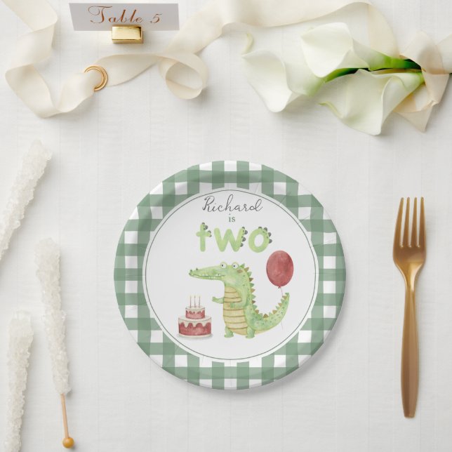 Assiettes En Carton Crocodile d'aquarelle 2e anniversaire (Mariage)