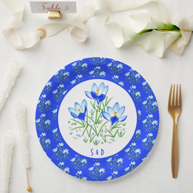 Assiettes En Carton Crocus bleus (Mariage)