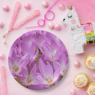 Assiettes En Carton Crocus d'automne rose fleurit Floral