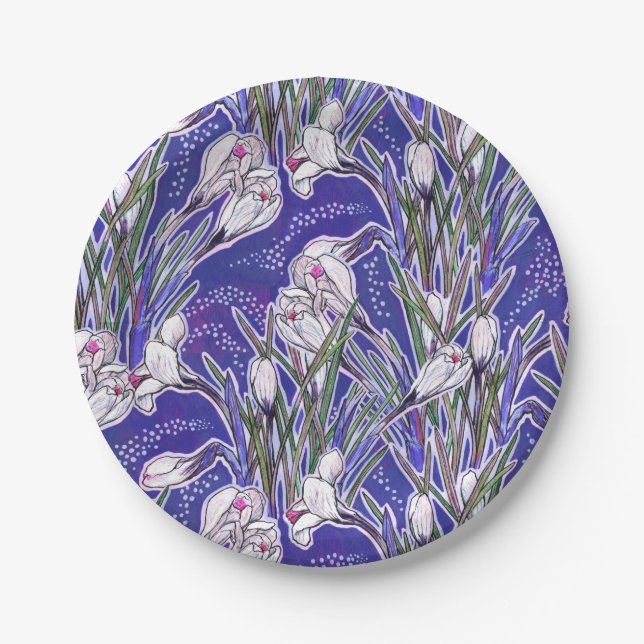 Assiettes En Carton Crocus, motifs floraux, belles fleurs printanières (Devant)