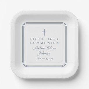 Assiettes En Carton Croix Bleu Poussiéreux Moderne Garçon Première Sai