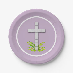 Assiettes En Carton Croix de la première communion sur Lavender